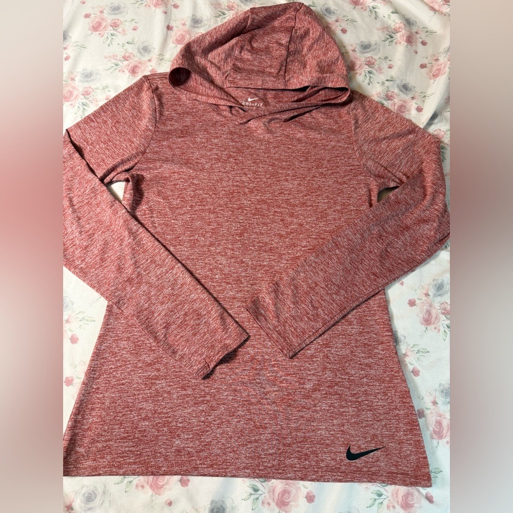 Nike‎ Dri-Fit Red Heather Long Sleeve Hoodie Top Women's XS Athletic Running
